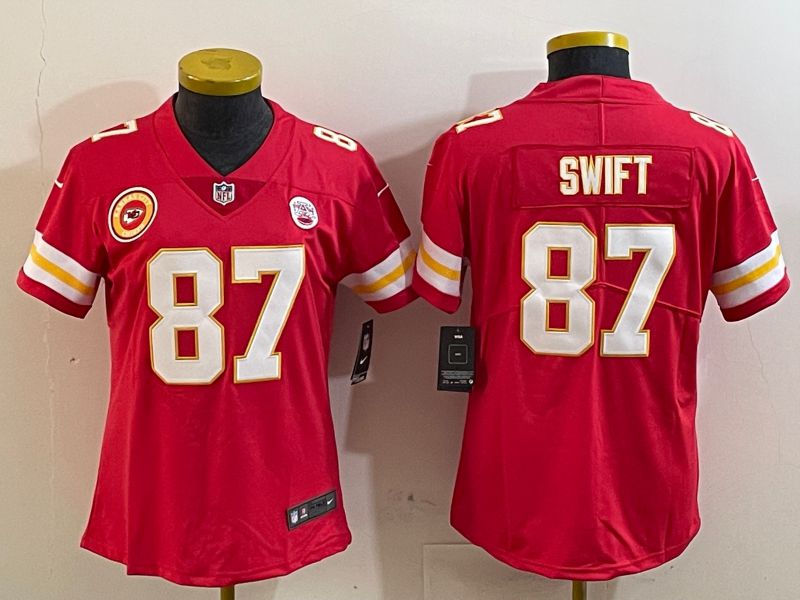Women Kansas City Chiefs 87 Swift Red 2025 Nike Vapor Limited NFL Jersey style 3